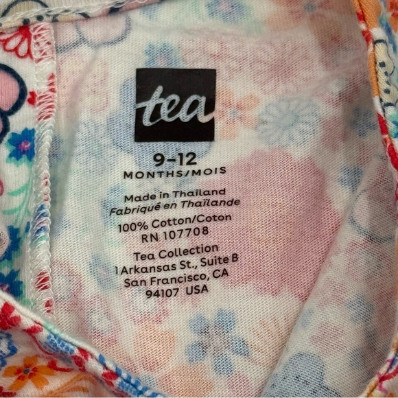 Tea Collection Baby Floral Ruffle Shoulder Romper 9-12 months w/ Cuffs Red Blue - Picture 3 of 8